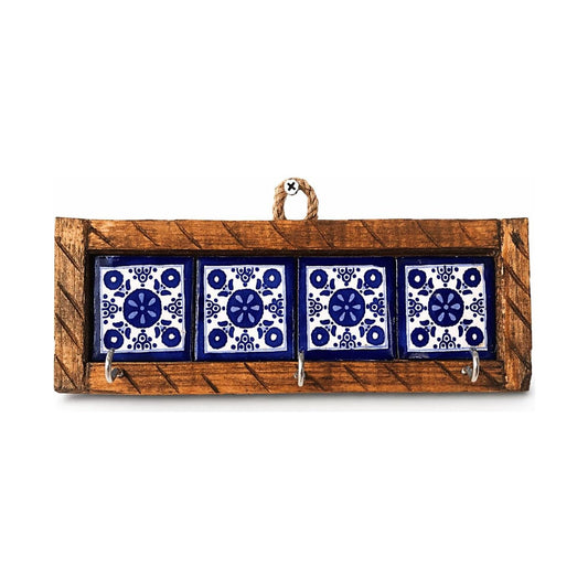 Mexican Talavera, Style Key Holder, Blue & White — scale reference