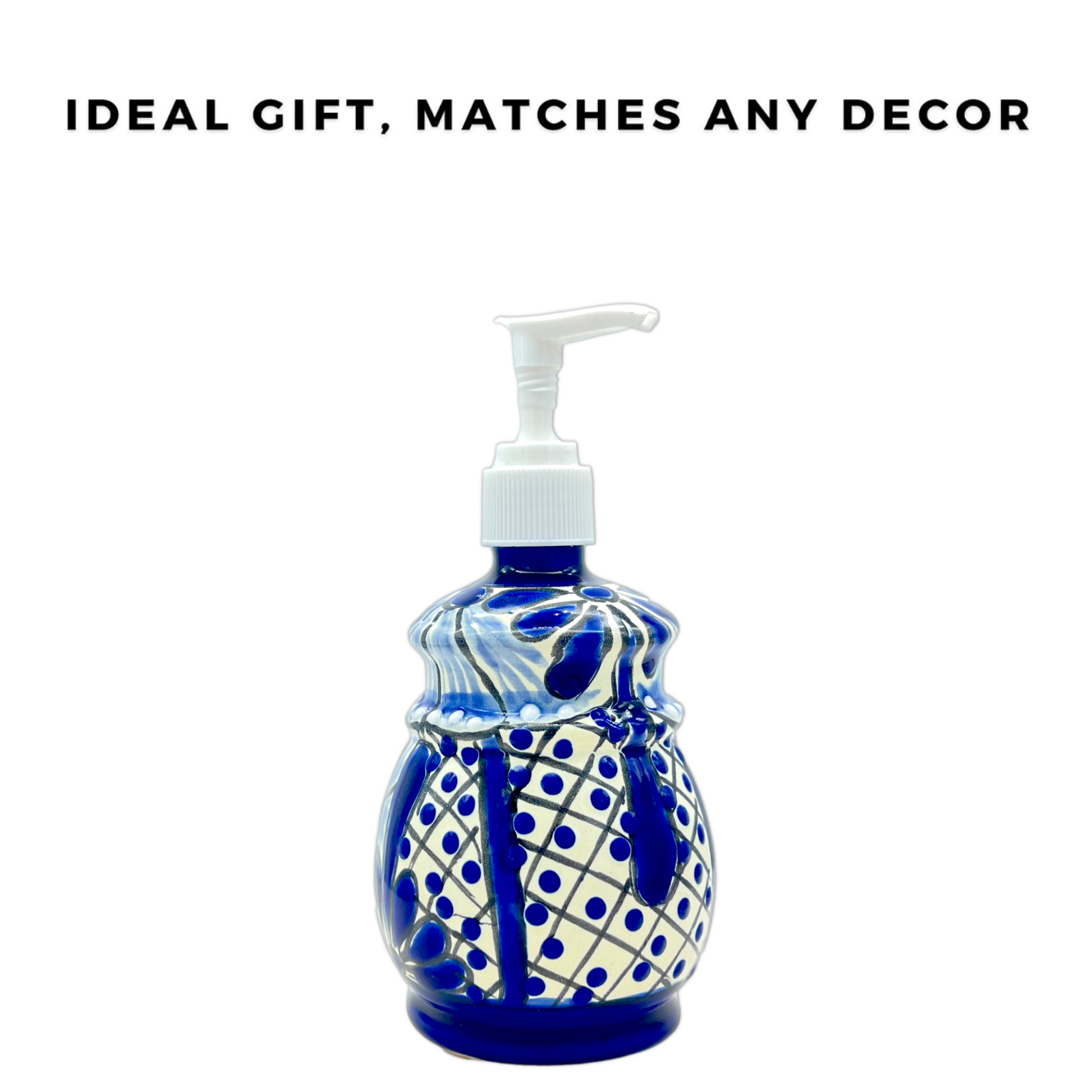 Hand-painted Talavera Ceramic Soap Dispenser in blue and white, a unique addition to kitchen or bathroom decor is an ideal gift