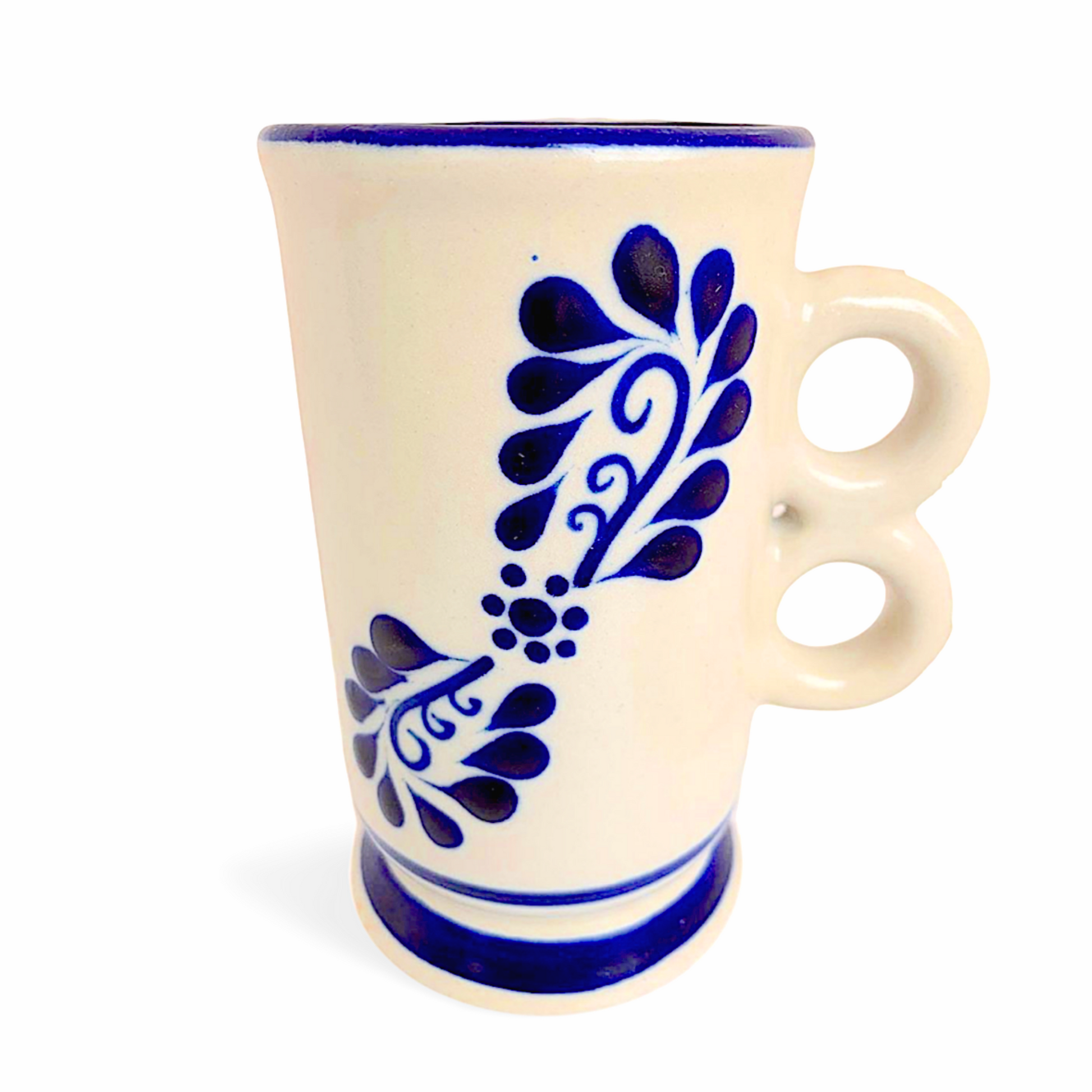Large white ceramic Talavera Cappuccino Mug, hand-painted, handmade in Mexico, perfect for enjoying morning coffee or tea.