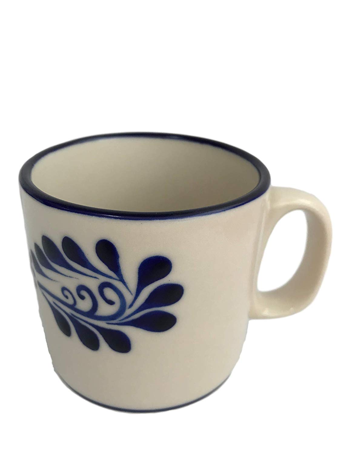Classic White Talavera-Style Mexican Coffee Mug — side view with handle