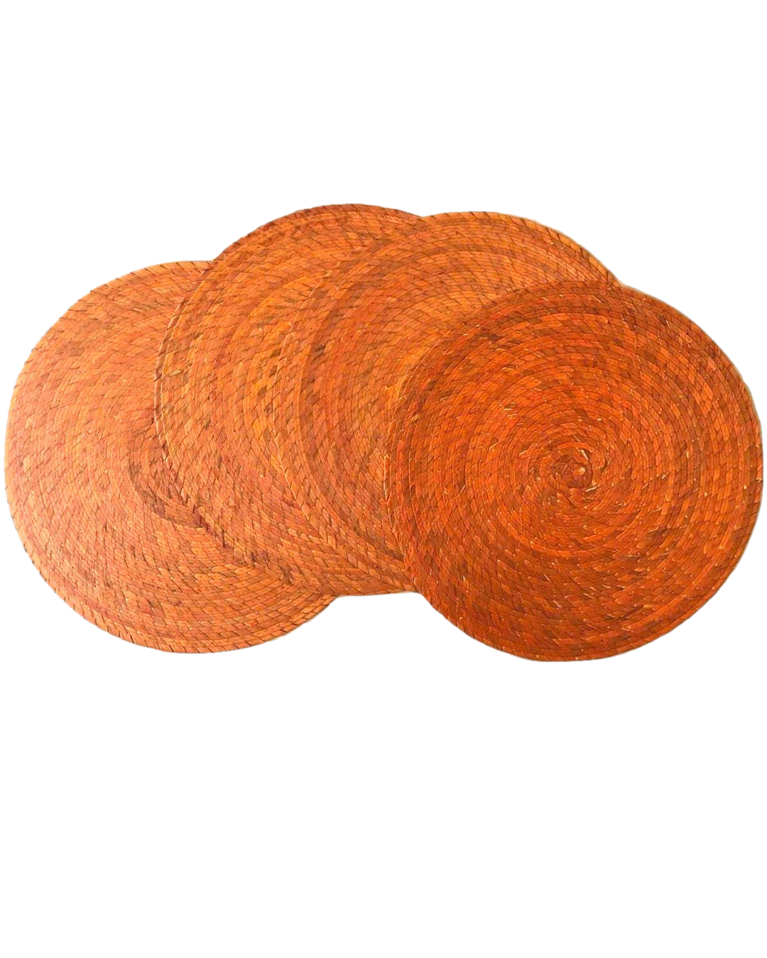 Orange round woven palm placemats set of 4, handmade Mexican table decor
