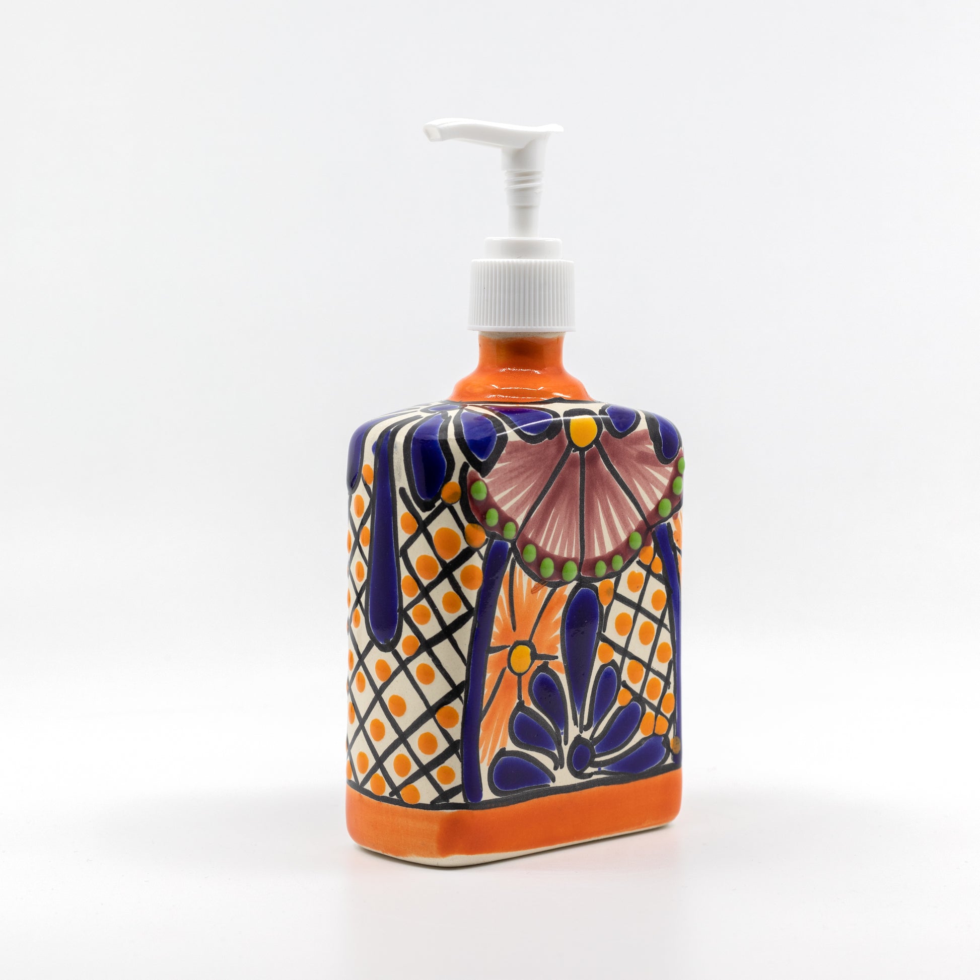 Casa Fiesta Designs Talavera Ceramic Soap & Lotion Dispenser, for Kitchen or Bathroom Countertops - Hand Painted Mexican