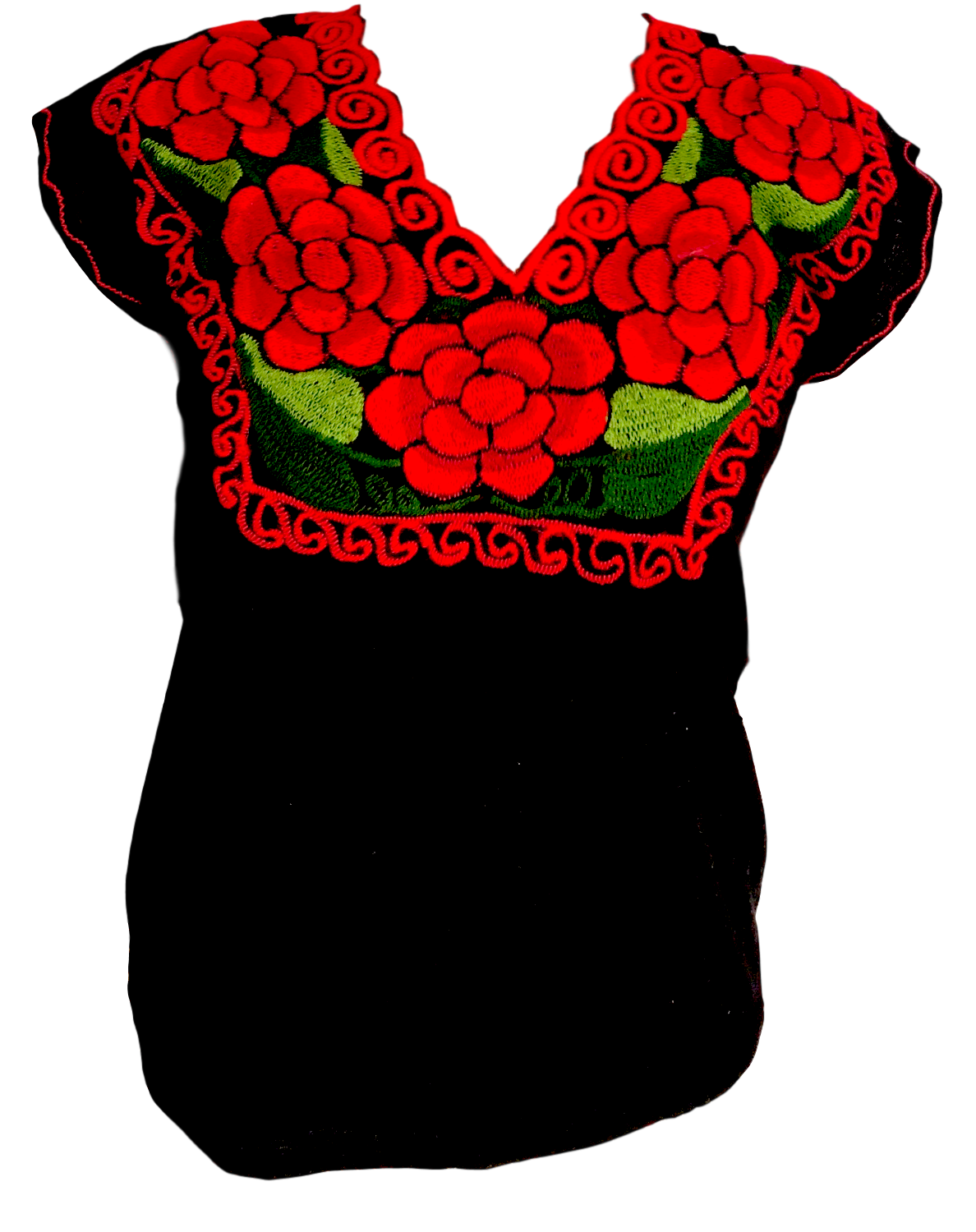 Mexican Blouse Black with Red Flowers