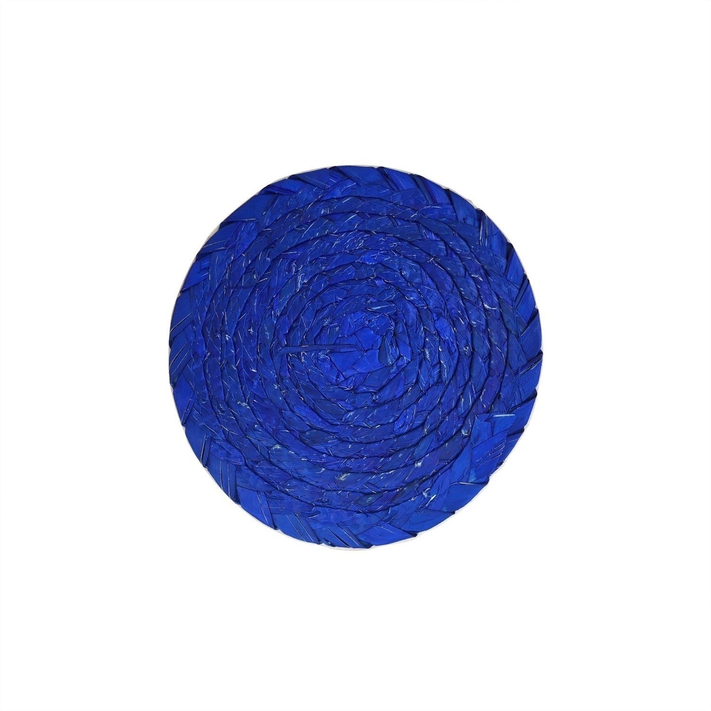 Royal blue woven palm leaf placemats and coasters set of 4, handmade in Mexico — close-up