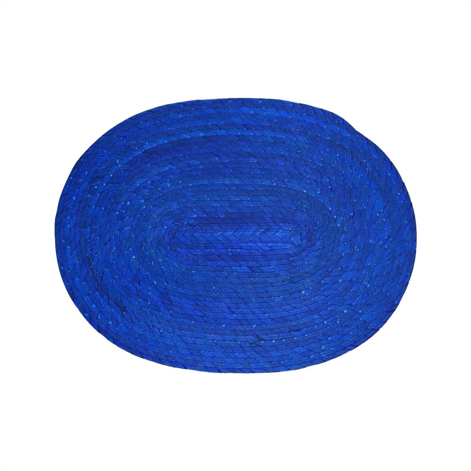 Royal blue woven palm leaf placemats and coasters set of 4, handmade in Mexico — full set shown