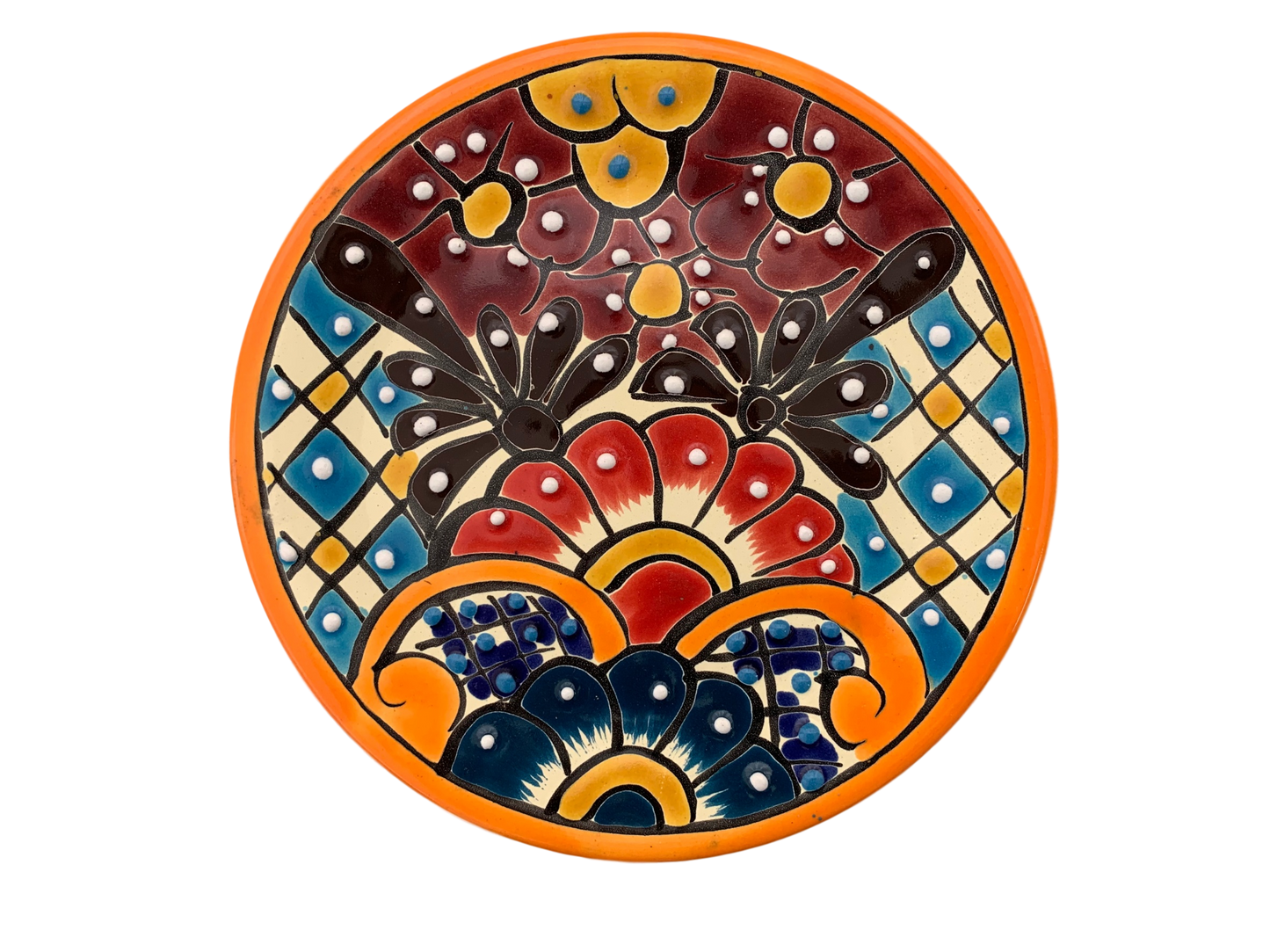 Exquisite Mexican handmade Talavera plate featuring vibrant handpainted Mexican folk art designs, made in Mexico for an authentic and unique dish experience.Exquisite Mexican handmade Talavera plate featuring vibrant handpainted Mexican folk art designs, made in Mexico for an authentic and unique dish experience.