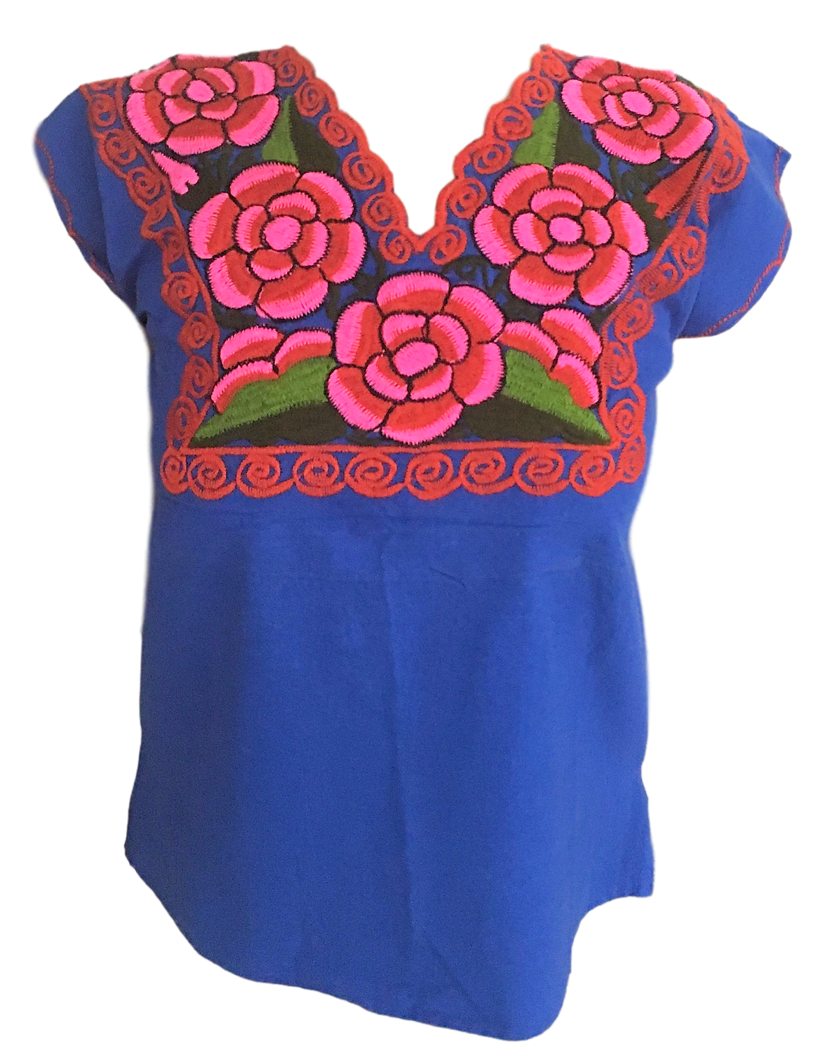 Blue Mexican Blouse with Flowers