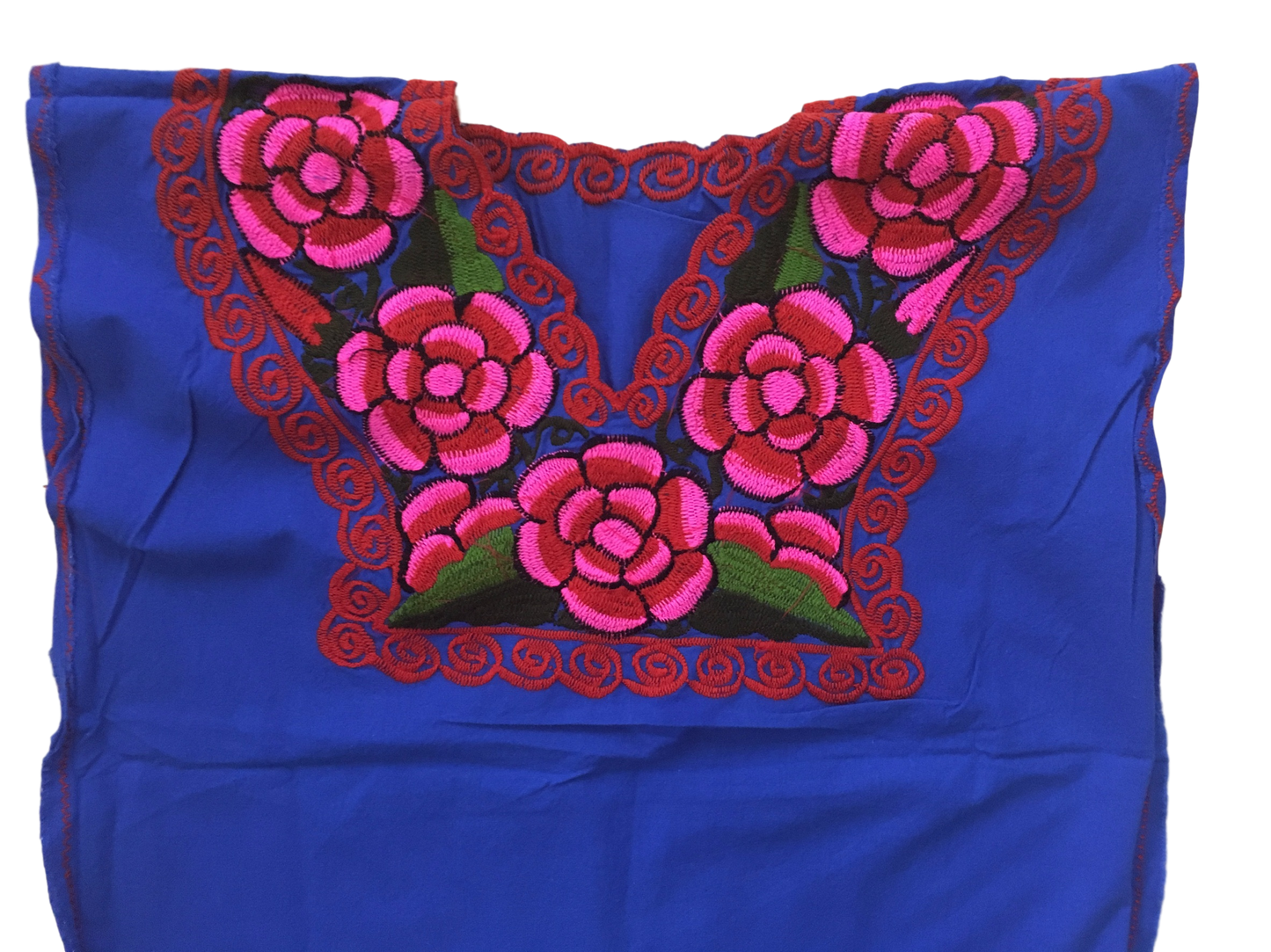 Blue Mexican Blouse with Flowers