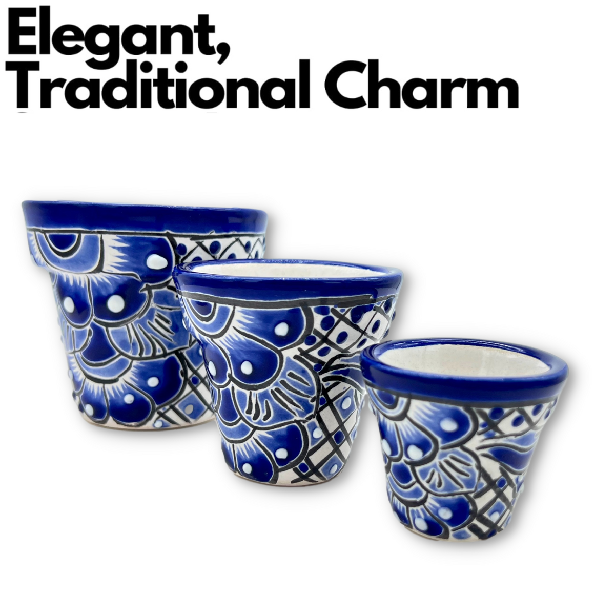 Mexican handmade macetas, made in Mexico, featuring Mexican folk art, hand-painted flower pots for succulents and cacti – vibrant and unique.