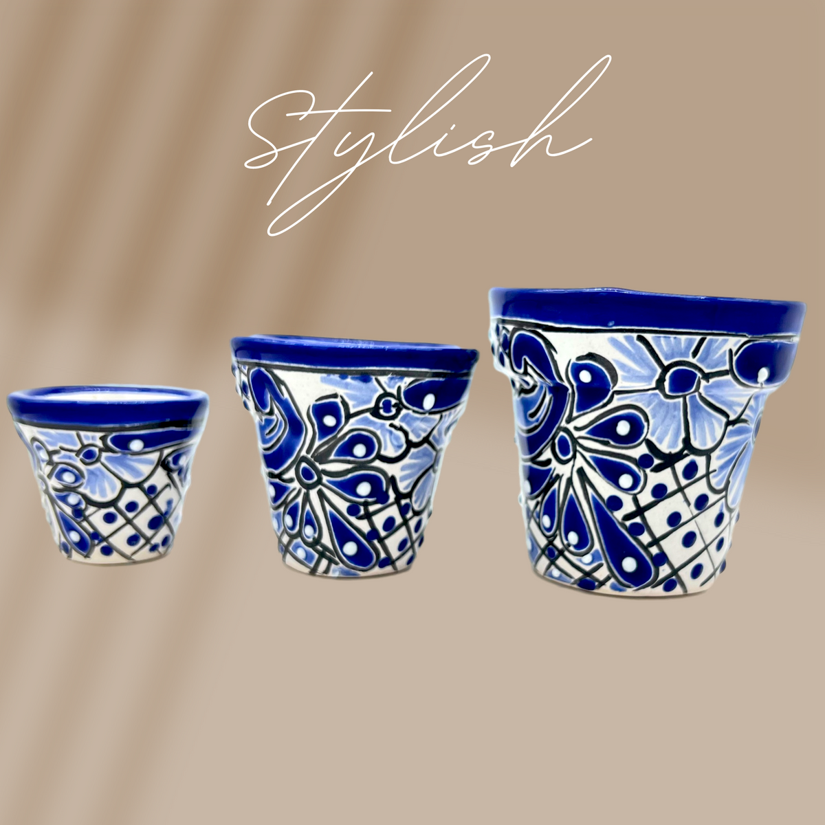 Mexican handmade macetas, made in Mexico, featuring Mexican folk art, hand-painted flower pots for succulents and cacti – vibrant and unique.