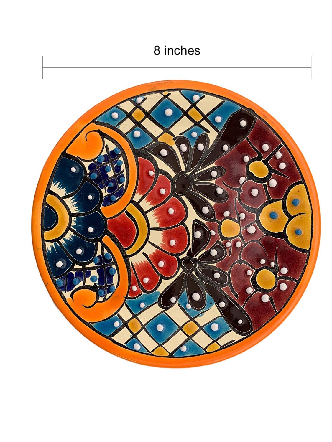 Exquisite Mexican handmade Talavera plate featuring vibrant handpainted Mexican folk art designs, made in Mexico for an authentic and unique dish experience.